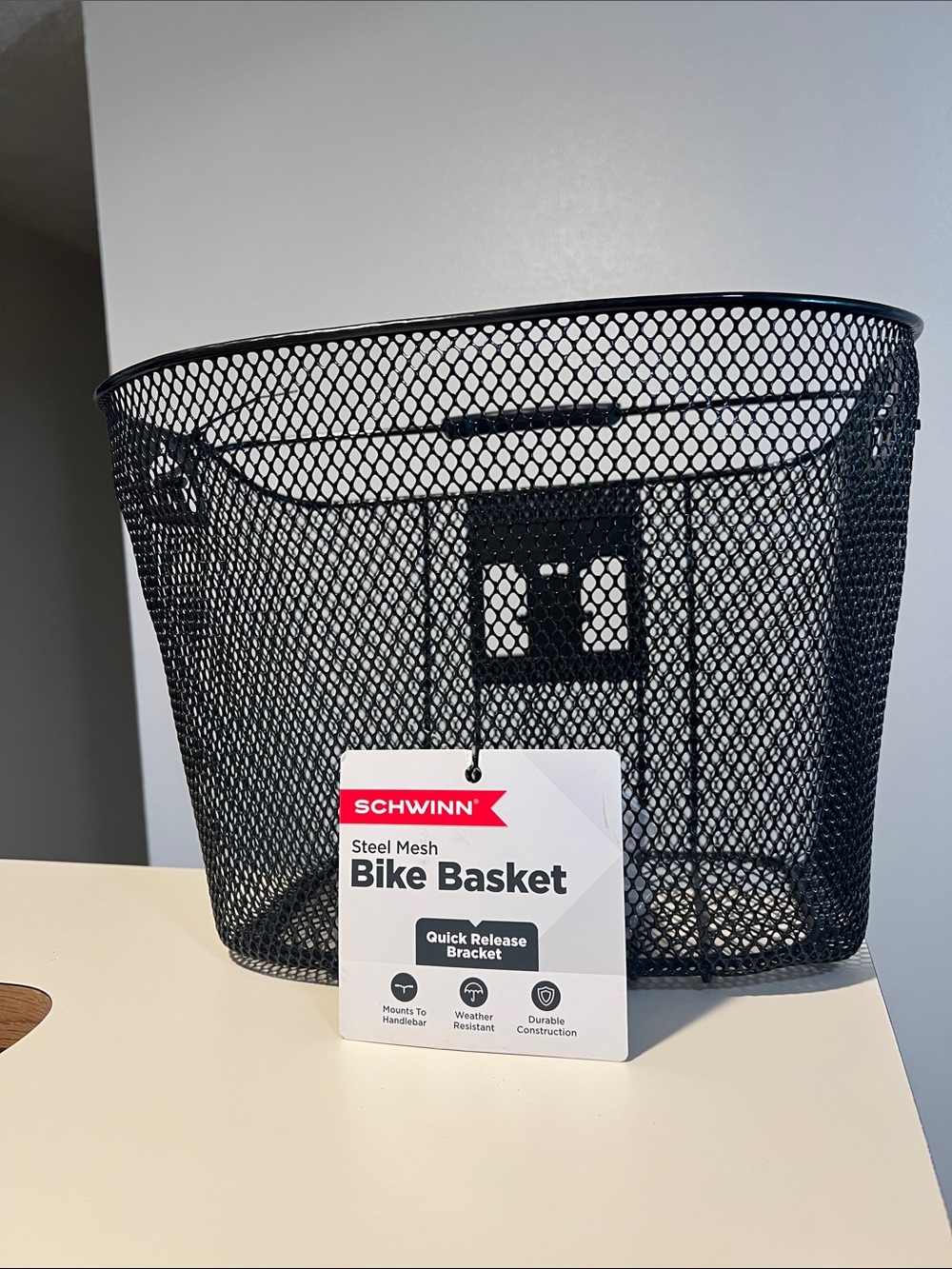 Schwinn Black Steel Mesh Bike Basket with Quick-Release Mount